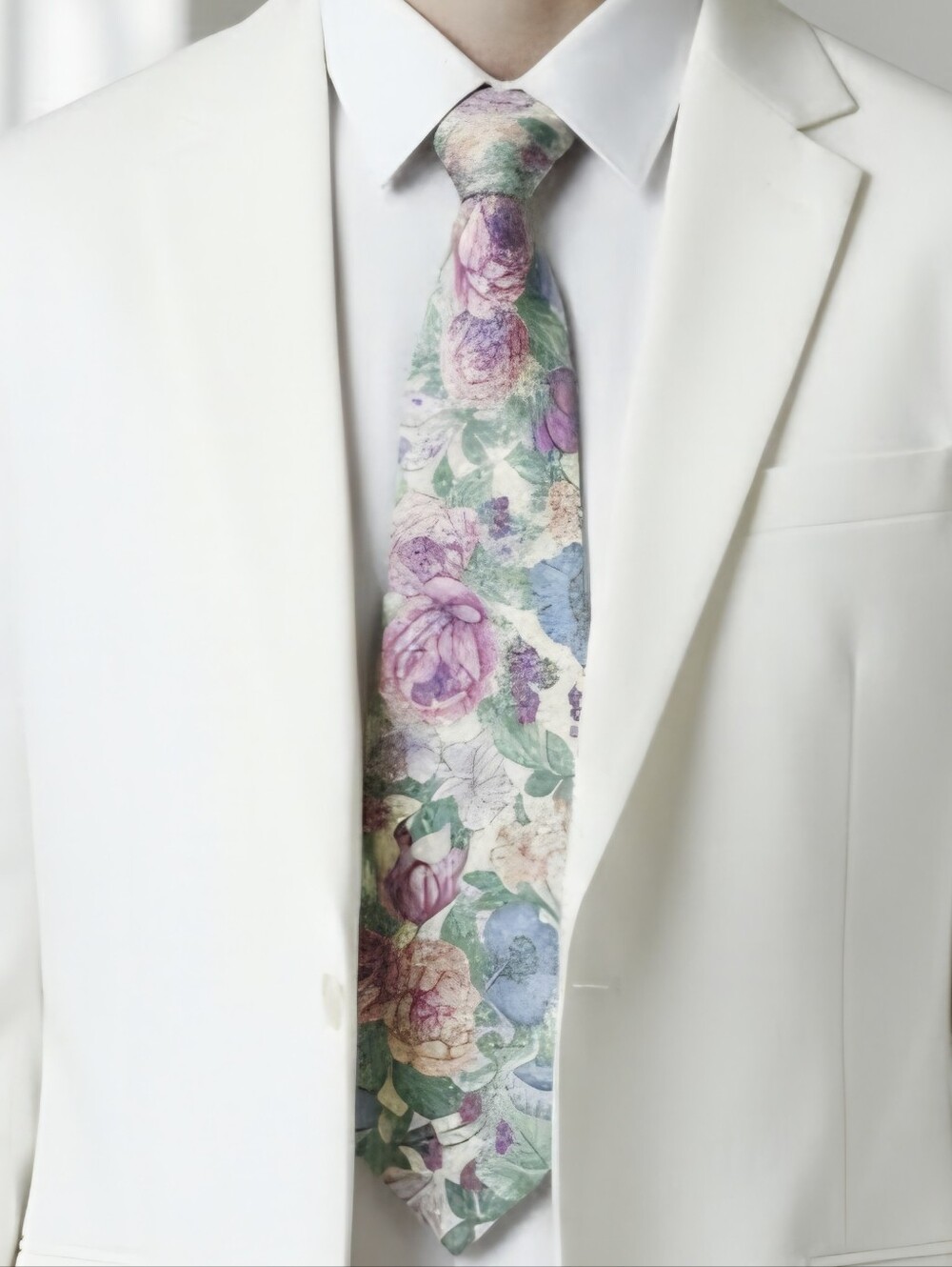 Rohde Royce Floral Tie Mens Cotton Pink Blue Cream & Green Pastel Necktie